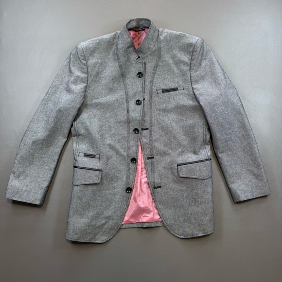 Men’s RNT23 Stand Collar Blazer Jacket Gray Modern Slim Fit US 38